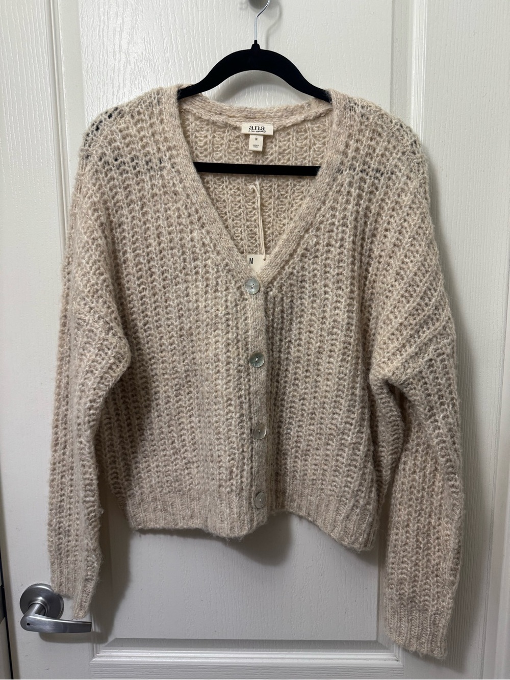 Ana Cozy Knit V‑Neck Button Cardigan - Cream